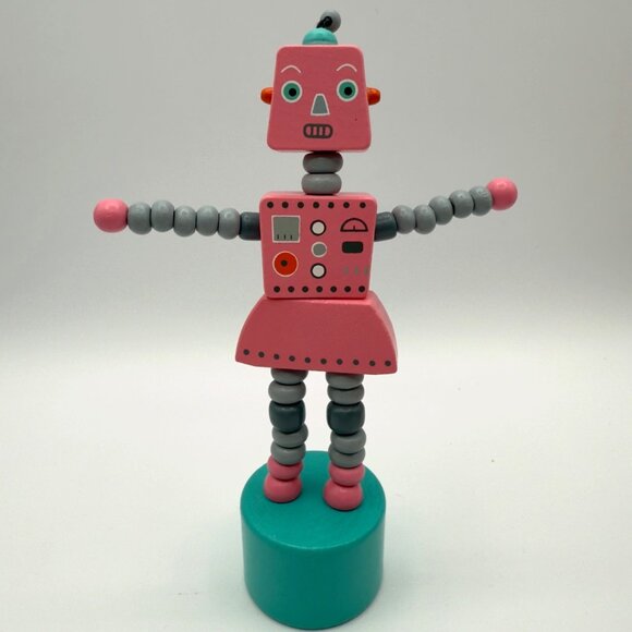 Vintage Lot Wooden Push Puppet Toy Robot Retro Articulated Figure Collectible - Picture 7 of 13